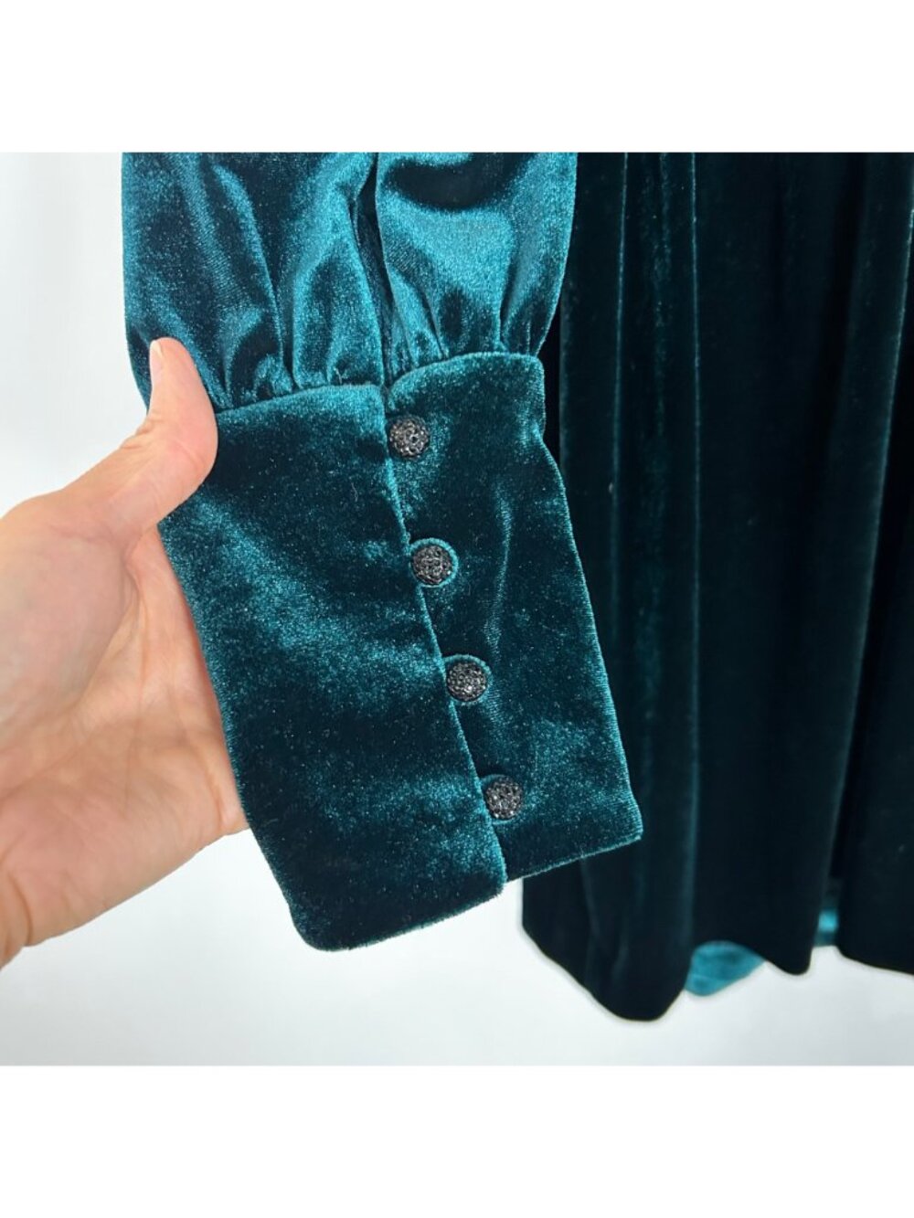 Karl Lagerfeld Green Velvet Faux Wrap Dress Tie Waist Size 10 Women's - Picture 3 of 6